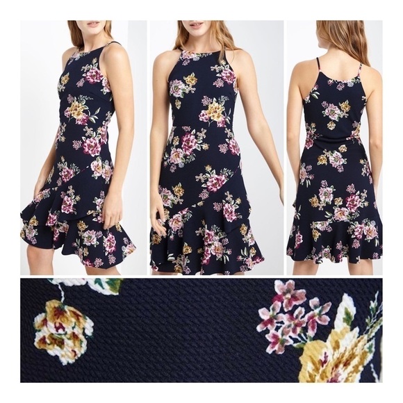 SOPRANO Navy-Floral Ruffle Textured Dress - Picture 13 of 13